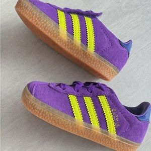 Adidas Baby Toddlers Kids Vibrant Purple and Neon Yellow Retro Gazelle Sneakers